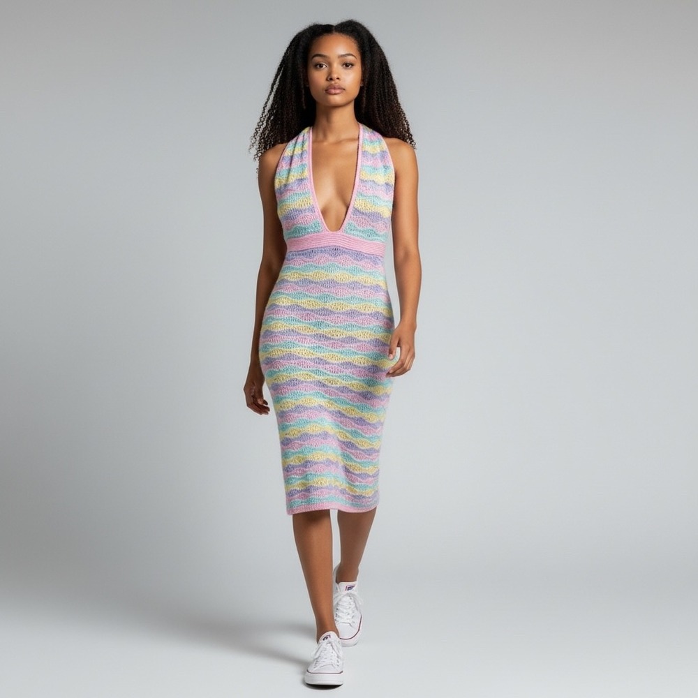 I Saw It First Dress Womens Medium Knit Halter Bodycon‎ NWT